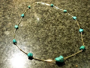 Kette, Collier gelb Gold 333/ 8K Türkis Massiv. Rar. Handarbeit. Wie Neu! - Bild 1 von 4