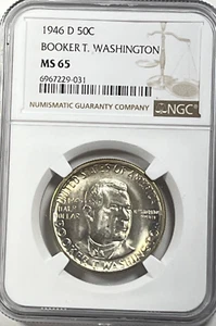 1946-D Booker T Washington Commemorative Silver Half Dollar : NGC MS65 - Picture 1 of 4