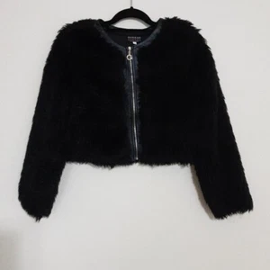 Hannah Banana Faux Fur Jacket Coat Cropped Black Event Goth Y2k Grunge GIRL 14 - Picture 1 of 8