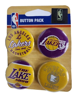 Los Angeles Lakers NBA Button Pins 4 Pack 1-1/4" Round - Image 1 of 4
