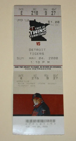 Minnesota Twins Ticket Stub | May 4 2008 | Joe Mauer Miguel Cabrera Hit Cover