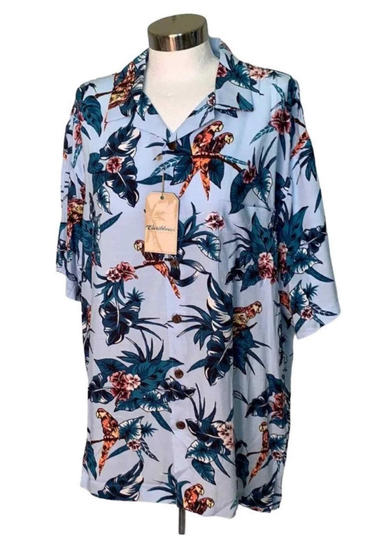 Roundtree and Yorke Caribbean Mens S/s Hawaiian Shirt Blue Palm XL XLarge