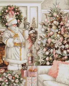 Weißer Weihnachtsmann mit Weihnachtsbaum BU5019L Luca-S gezählt Kreuzstich Set - Bild 1 von 8