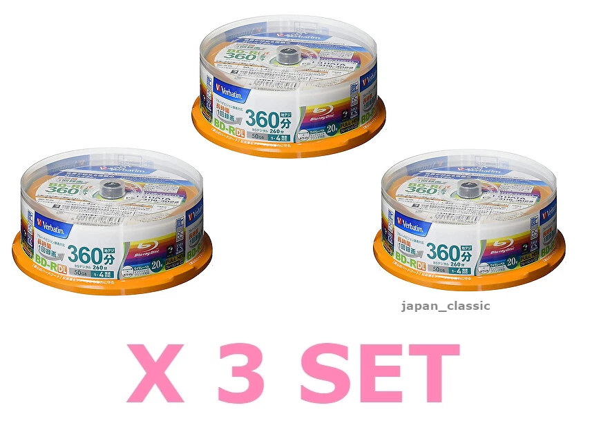 MITSUBISHI VBR260YP20SV1 Verbatim Blank Blu ray Disc BD-R DL 50GB 20 Discs