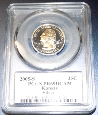 2005 s SILVER Proof Kansas Statehood Quarter PCGS PR69 DCAM Flag Label 25C Coin - Image 1 of 4