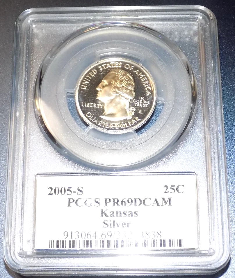 2005 s SILVER Proof Kansas Statehood Quarter PCGS PR69 DCAM Flag Label 25C Coin - Image 1 of 4