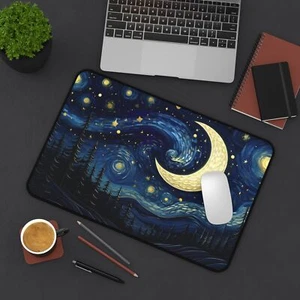 Starry Night Desk Mat Artistic Mouse Pad, Office Decor, Cosmic Desk Accessories - Afbeelding 1 van 13