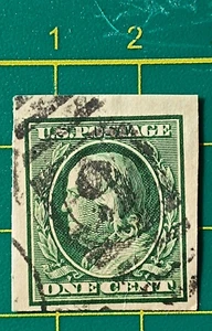 US stamp 1908, Sc A138 #343, 1c green, imperforated, used - Picture 1 of 6
