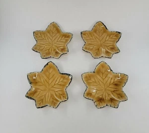 4 Japanese Maple Leaf Ceramic Dishes with Crackle Glass Glaze Finish  - Picture 1 of 5