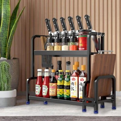 MAXSELL Spice Rack 2-Tier Herb Jar Free Standing Kitchen Storage Organiser Shelf Holder