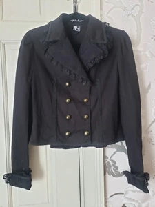 Spin Doctor Black Double Breasted Jacket Sz L Lace Trim Cotton Stretch Womens - Picture 1 of 11