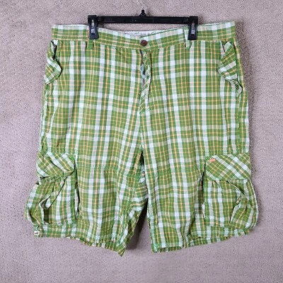 Pantalones Cortos Akoo De Colección Para Hombres 42 Verde Naranja Cuadros Carga Y2K Sueltos Hip Hop Algodón Foto 1 de 4