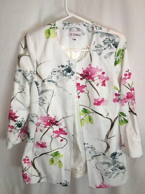 CHAQUETA BLAZER MUJER OFF WHITE ROSA VERDE AZUL FORRADA 3 HERMANAS ALGODÓN TALLA M 40" Foto 1 de 4