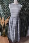 Iris & Ink Grey White Striped Maxi Dress Sheer Size 8 Pleated 