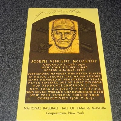 Joe McCarthy Autographed Signed Hall Of Fame Plaque Postcard JSA Certified - Image 1 of 4