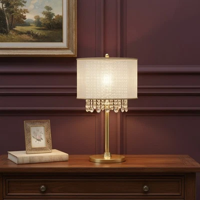 30" Gold Metal Novelty Bedside With White Drum Shade - Image 1 of 4