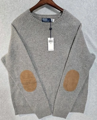 Polo Ralph Lauren Para Hombres Gamuza-Parche Lana Suéter Gris Aviador XL NUEVO CON ETIQUETAS $348 Foto 1 de 4