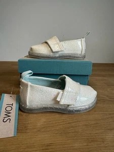 Toms Girls Classic Alpargata Loafer Flat White Confetti Coated Glitter Child UK4 - Picture 1 of 7