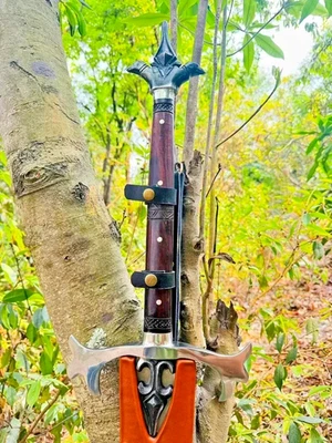 Espada vikinga de acero al carbono forjada a mano espada de caza medieval con funda Foto 1 de 4