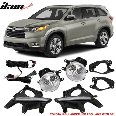 Fits 14-19 Toyota Highlander 2PCS Front Bumper Fog Lights LED DRL Sets W/Wiring - Image 1 of 4