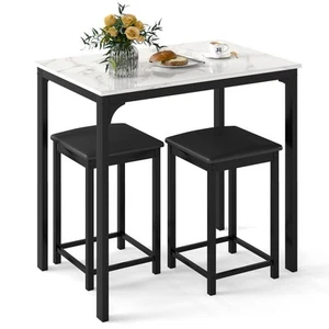 3Pcs Dining Table and Chairs Set with Faux Marble Tabletop 2 Chairs Contemporary - Picture 1 of 8