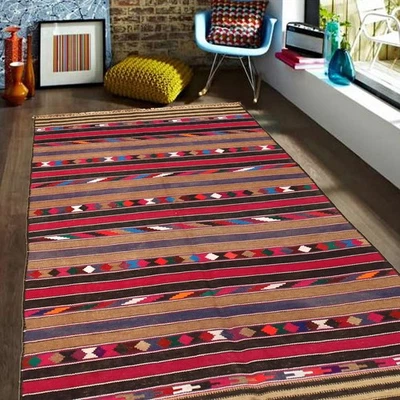 Handwoven Maimana Kilim Afghan Tribal Flat Weave 6.8x3.9 Ft - Image 1 of 4