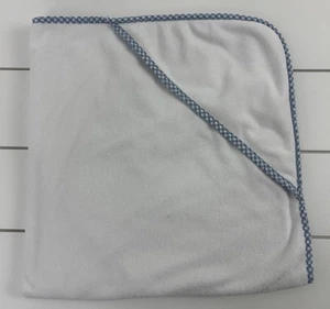 POTTERY BARN KIDS Hooded Bath Towel Pool Beach Blue White Gingham Edge - Picture 1 of 7