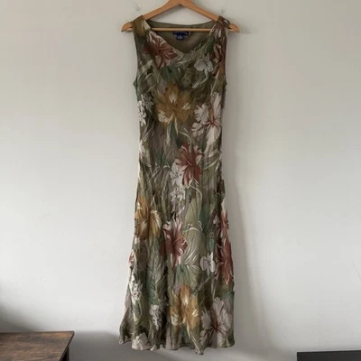 Vintage Silk Floral Midi Dress Size 12 Phoebe Buffay Friends Lightweight - Image 1 of 4