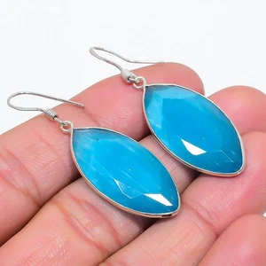 Blue Monalisa Gemstone Handmade 925 Sterling Silver Jewelry Earring 1.93" K346 - Picture 1 of 2