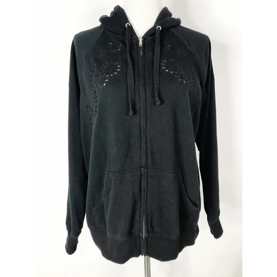 Torrid Sweatshirt Womens Large 0 Black Hoodie Full Zip Eyelets Pockets Casual - Image 1 of 4