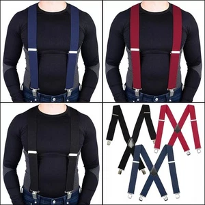 Heavy Duty Work Trouser Braces 50mm Highly Elasticated Unisex Suspender BLUE UK - Picture 1 of 17