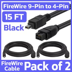 2 Pack FireWire 800 to 400 Cable 15ft IEEE1394b 9-Pin to 1394a 4-Pin Cord Black - Picture 1 of 3