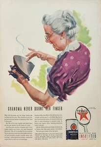 Olio motore Texaco Havoline 1940 vintage annuncio nonna mai bruciato il dito - Foto 1 di 1