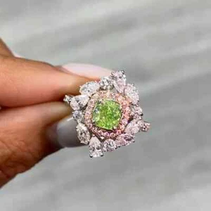 Fancy multi-colored Lab-created peridot & tourmaline cocktail cluster Ring - Picture 1 of 4