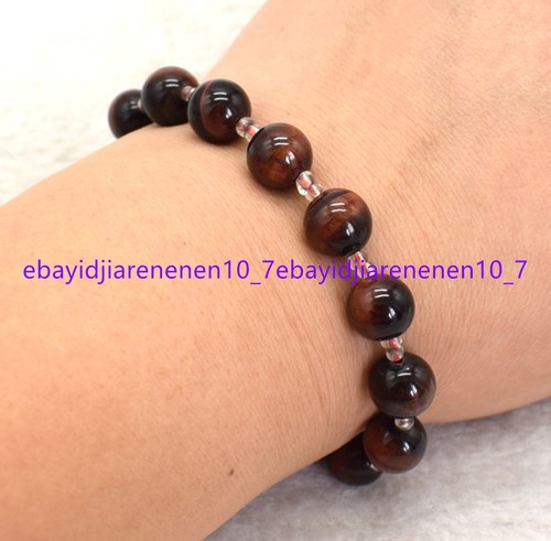 VALENTINO Bracciale perle tonde naturali 8 10 12 mm occhio di tigre rosso pietre preziose 7 5 in