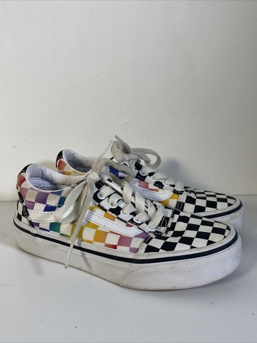 Scarpe da skate basse Vans Rainbow nere bianche a scacchiera US Missy 12 bambini