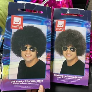 Funky Afro Wig Black Cap Disco 1970s Mens Ladies Fancy DressHen Stag BROWN&BLACK - Picture 1 of 6