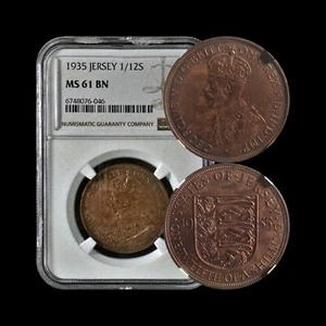 JERSEY. 1935, 1/12 Shilling - NGC MS61 - KGV, Three Lions - Picture 1 of 5