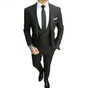 Men's Suit Black Slim Fit Groom Tuxedo Wedding Formal Business Prom Party Custom - Picture 1 of 9
