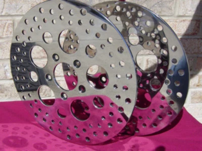 PARA HARLEY OEM TALADRO REDONDO PULIDO CIRCULAR FRENO DELANTERO ROTOR CONJUNTO PAR 84-99 Foto 1 de 3