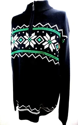 Chaps Men's Size XL 1/4 Zip Black Snow Flake Pattern Mock Neck Pullover Sweater - Image 1 of 4