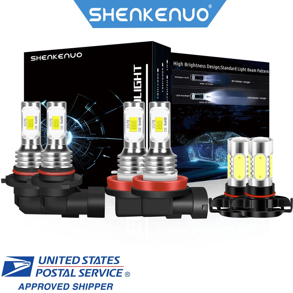 SHENKENUO For Chevy Silverado 1500 2500 07-15 - 6000K LED Headlight+Fog Light Bulbs Kits