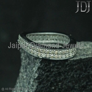 925 Sterling Silver Jewelry Natural Pave Diamond Band Handmade Eternity Ring - Picture 1 of 7