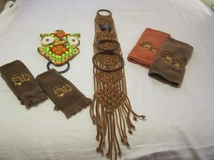 Vintage gehäkelte Eule & Schmetterling Küche Badetuch Halter & 4 Eule Handtücher - Bild 1 von 18
