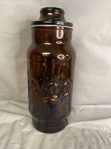Vintage BORDEN Dark Honey Amber Glass Jar & Lid APOTHECARY Fleur-de-lis  - Picture 1 of 6