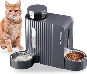 Automatic Gravity Cat Food Feeder and Water Dispenser Stainless Steel Two-In-One - Picture 1 of 11