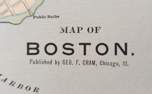 Vintage 1902 BOSTON MASSACHUSETTS Map 14"x22" Old Antique Original TEA PARTY - Picture 1 of 13