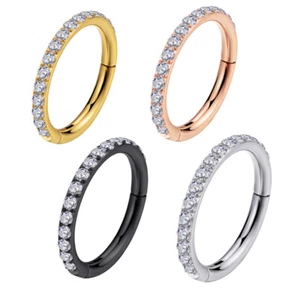 1,0mm Glitzer Clicker viele Kristalle Segment Ring Scharnier Gold Silber Schwarz - Bild 1 von 3