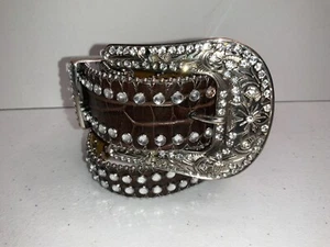 Nocona Girls L Western Leather Belt Bling Size 20 Jeweled - Picture 1 of 12