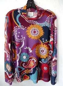 Johnny Was Jade top 2X Rebecca mock neck stretchy soft mesh Mod Flower $115 NWT - Picture 1 of 8